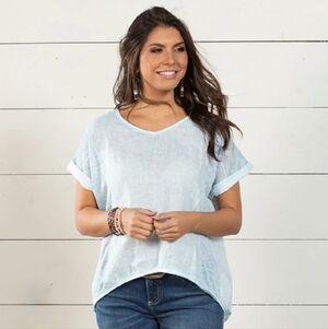 KAKTUS Italian Dusty Sage Linen Lagenlook Hi Low Crewneck Blouse Women's Size XL